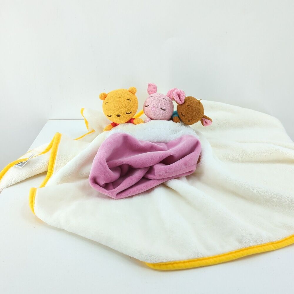 Disney Winnie Pooh Plush Security Blanket Fleece Pillow White Travel Piglet Roo - Picture 5 of 8